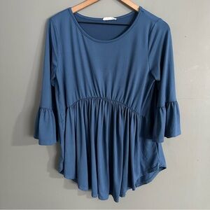 Reb. In J.‎ 220 Loose Fit Peplum Top with 3/4 Bell Sleeves | Blue